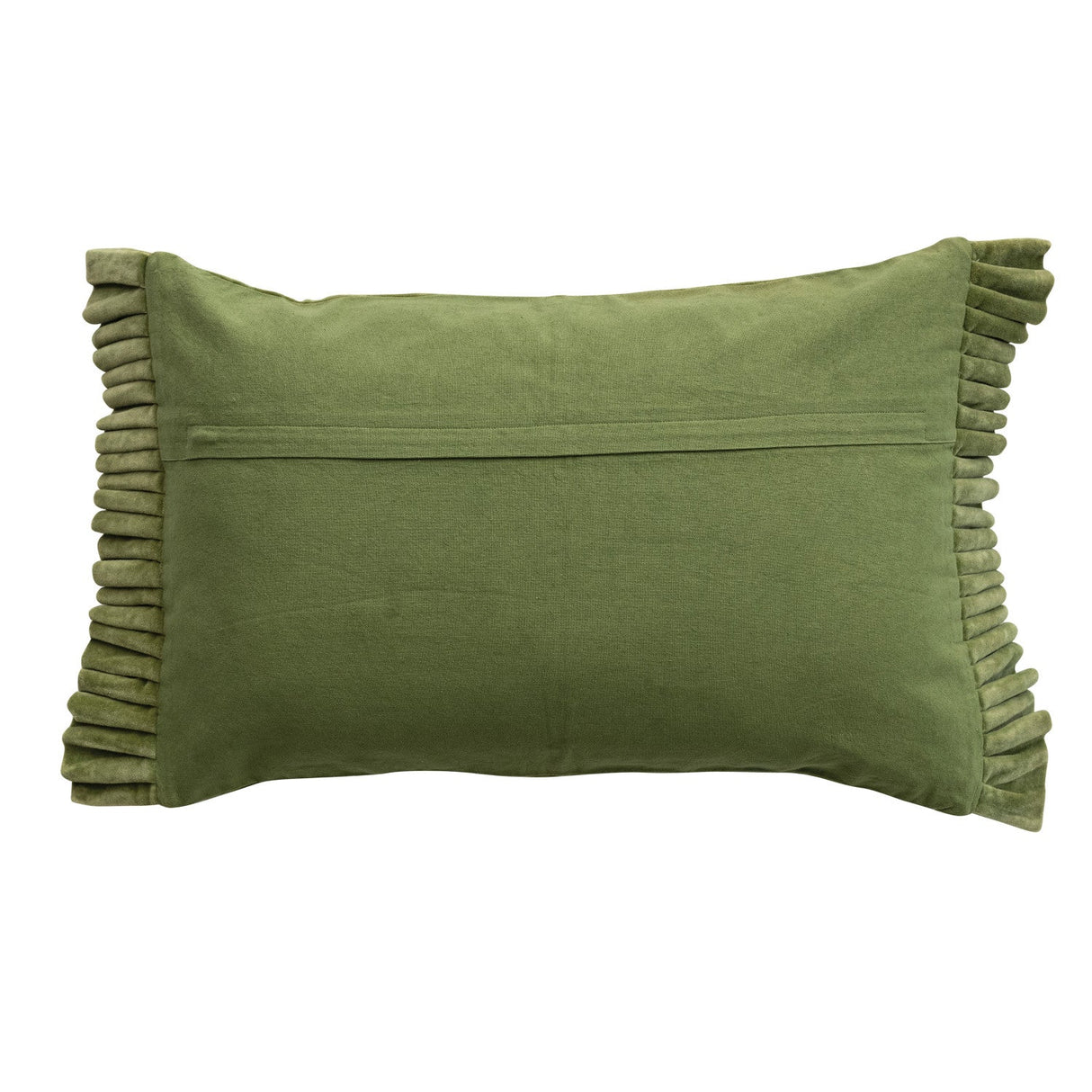 Green Cotton Velvet Lumbar Pillow with Ruffle Trim