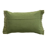 Green Cotton Velvet Lumbar Pillow with Ruffle Trim