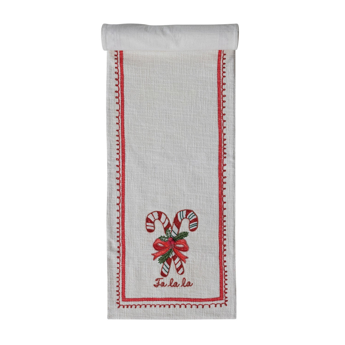 Candy Cane Cotton Slub Printed Table Runner