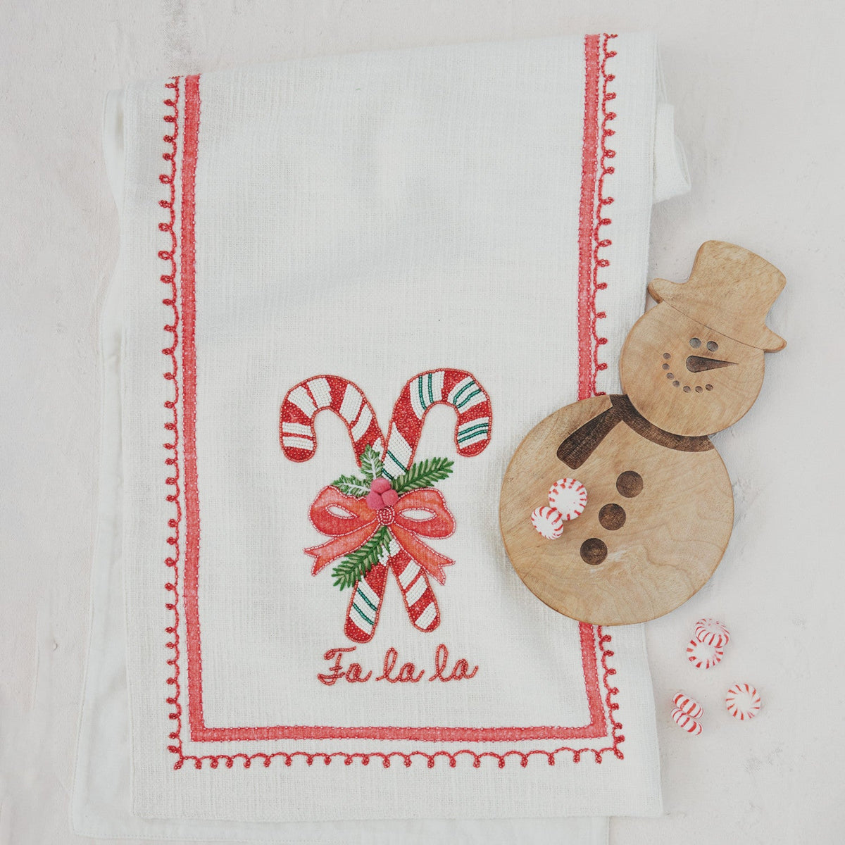 Candy Cane Cotton Slub Printed Table Runner