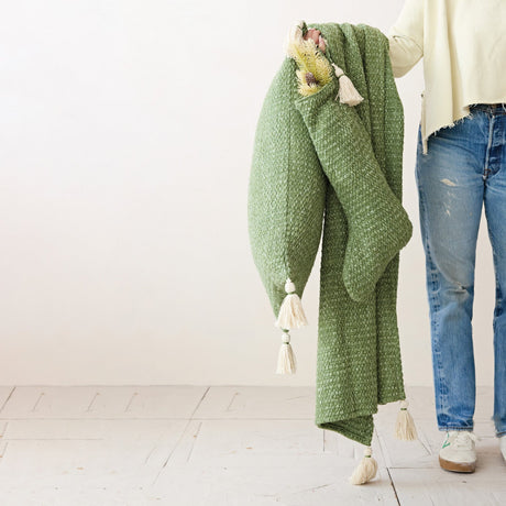 Stonewashed Green Woven Cotton Slub Throw
