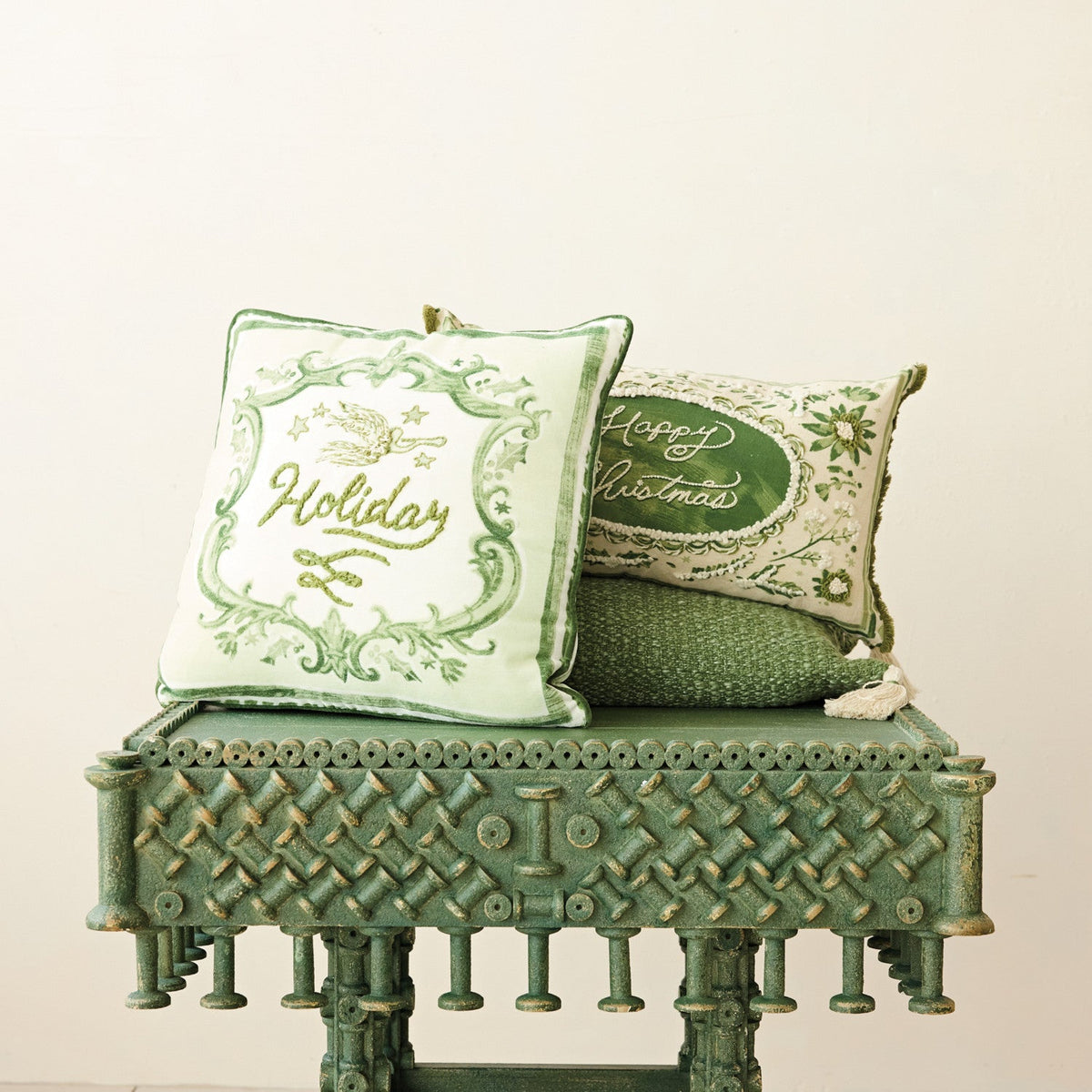 Stonewashed Green Woven Cotton Slub Lumbar Pillow