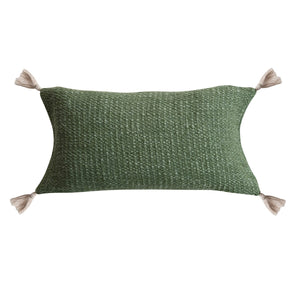 Stonewashed Green Woven Cotton Slub Lumbar Pillow