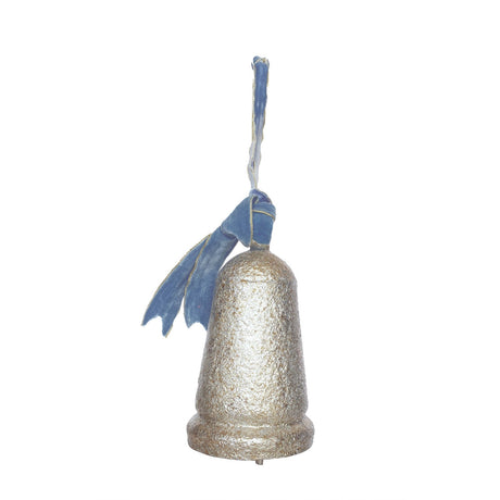 Small Metal & Wood Bell with Blue Velvet Ribbon