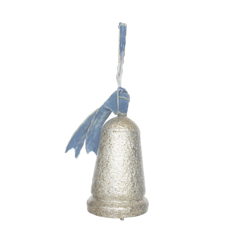 Large Metal & Wood Bell with Blue Velvet Ribbon