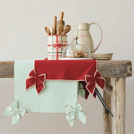 Metallic Silver Thread Table Runner with Detachable Bows