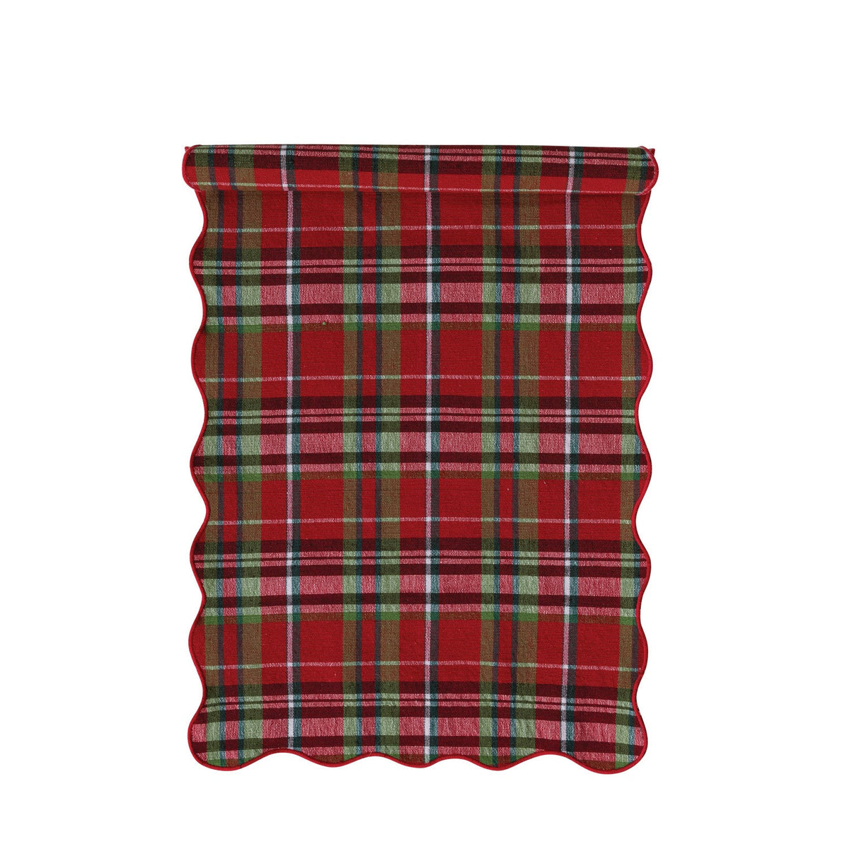Tartan Plaid Cotton Scalloped Table Runner