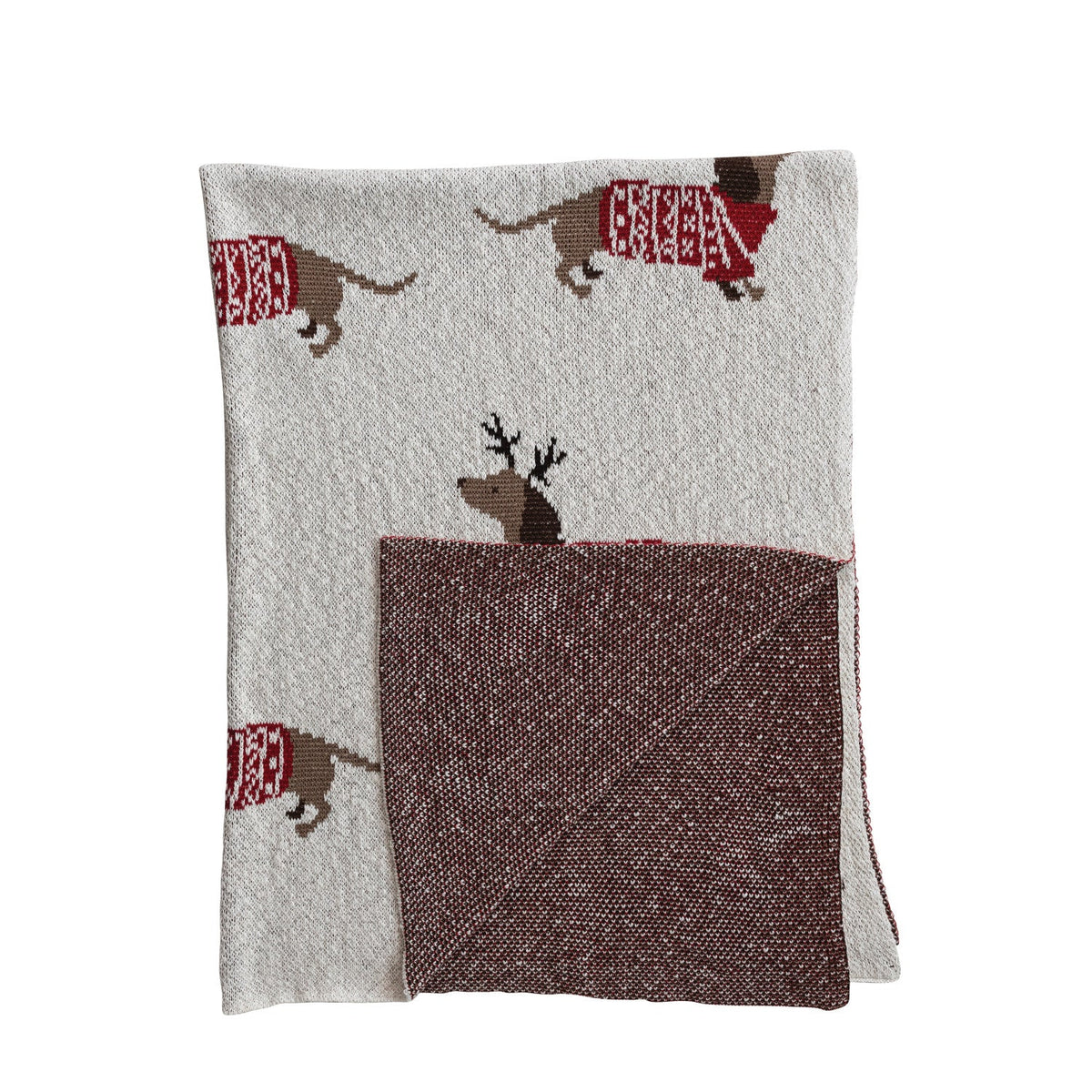 Daschund Thru The Snow Cotton Knit Throw Blanket