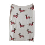 Daschund Thru The Snow Cotton Knit Throw Blanket