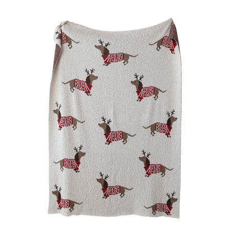 Daschund Thru The Snow Cotton Knit Throw Blanket