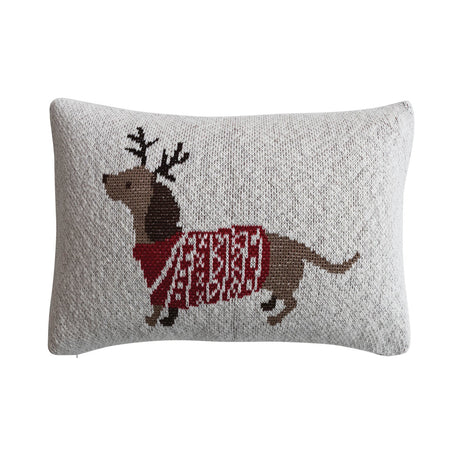 Daschund Thru The Snow Cotton Knit Lumbar Pillow