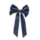 Navy Cotton Velvet Clip-on Bow