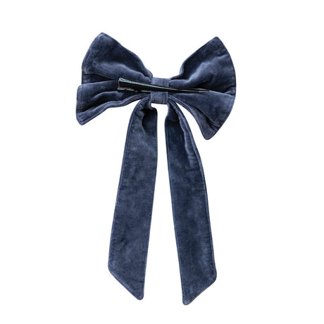 Navy Cotton Velvet Clip-on Bow