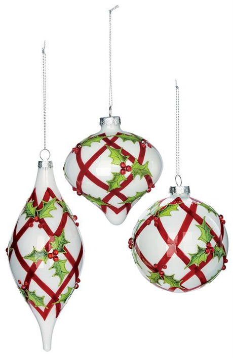 Holly Leaf, Ball & Finial Ornament - 3 Styles