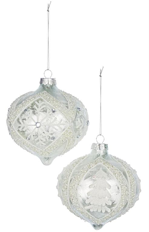 Pearl Snowflake & Leaf Finial Ornament - 2 Styles