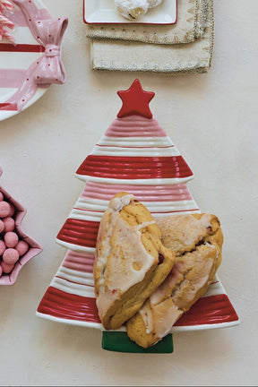 Hand-Painted Stoneware Striped Tree Platter