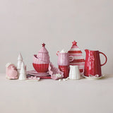 Red & White Hand-Painted Stoneware Striped Pitcher