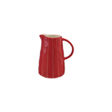 Red & White Hand-Painted Stoneware Striped Pitcher