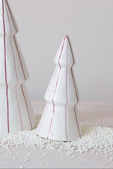 Small White Hand-Painted Stoneware Striped Tree