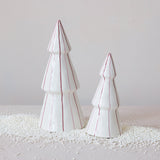 Large White Hand-Painted Stoneware Striped Tree
