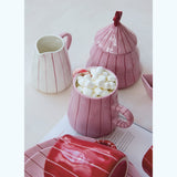 White Hand-Painted Stoneware Striped Organic Creamer