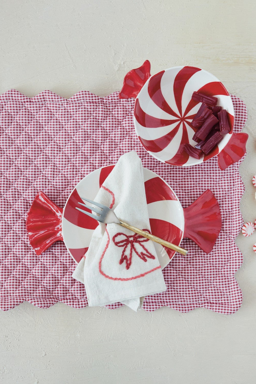 Red & White Hand-Painted Ceramic Candy Bowl