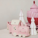 Pink & White Hand-Painted Embossed Stoneware Train