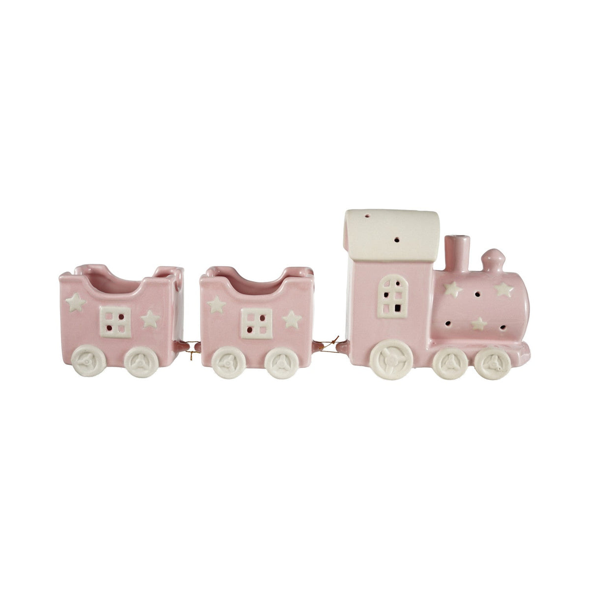 Pink & White Hand-Painted Embossed Stoneware Train