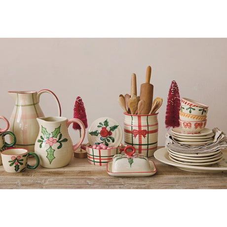 Hand-Painted Holiday Stoneware Baker with Lid