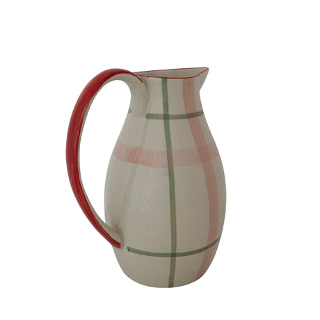 Hand-Painted Blush Plaid Stoneware Pitcher