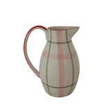 Hand-Painted Blush Plaid Stoneware Pitcher