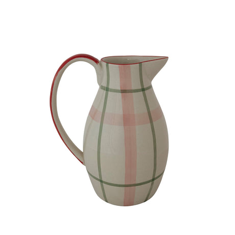 Hand-Painted Blush Plaid Stoneware Pitcher