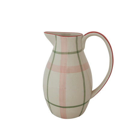 Hand-Painted Blush Plaid Stoneware Pitcher