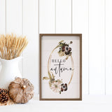 Hello Autumn Wreath White Wood Art