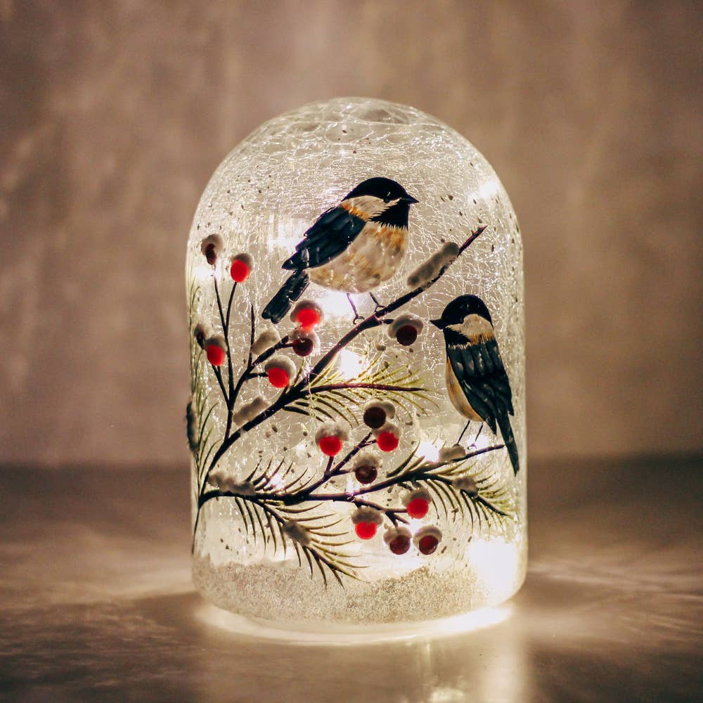 Winter Bird Glass Cloche Luminary