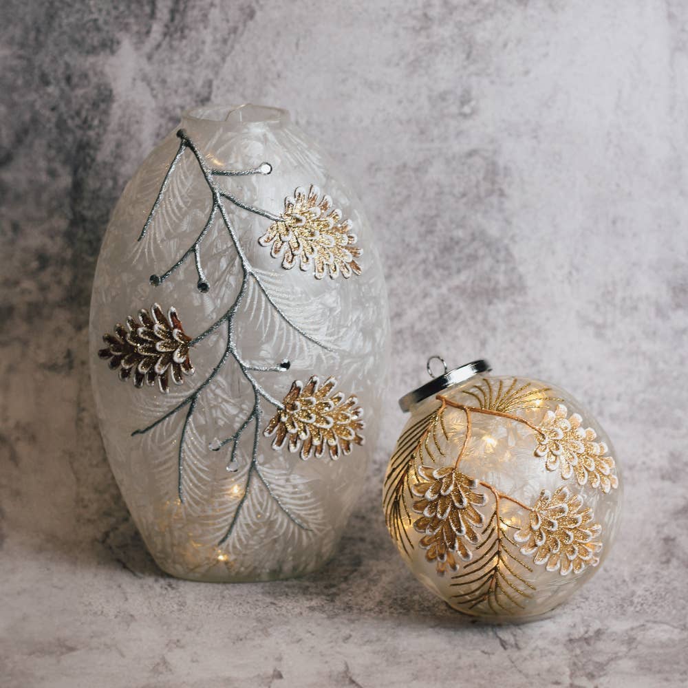 Pinecone Branch Glass Oval Luminary