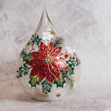 Poinsettia LED Glass Teardrop Luminary