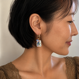 Jade Bamboo Mahjong Tile Charm Hoop Earrings
