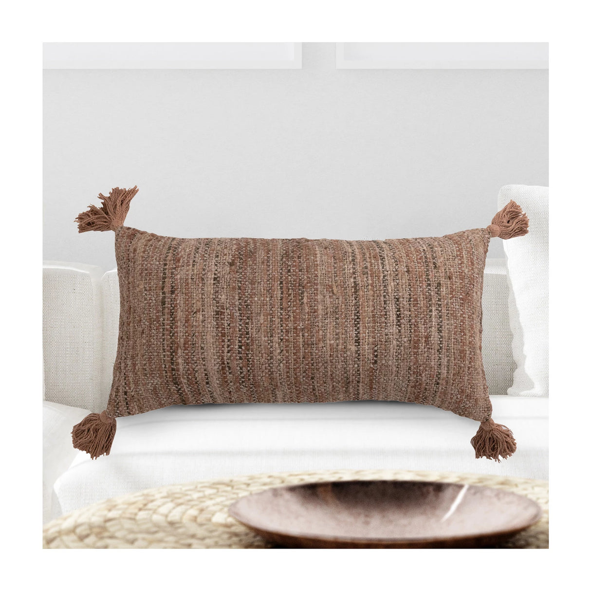 28" Woven Cotton Striped Lumbar Pillow