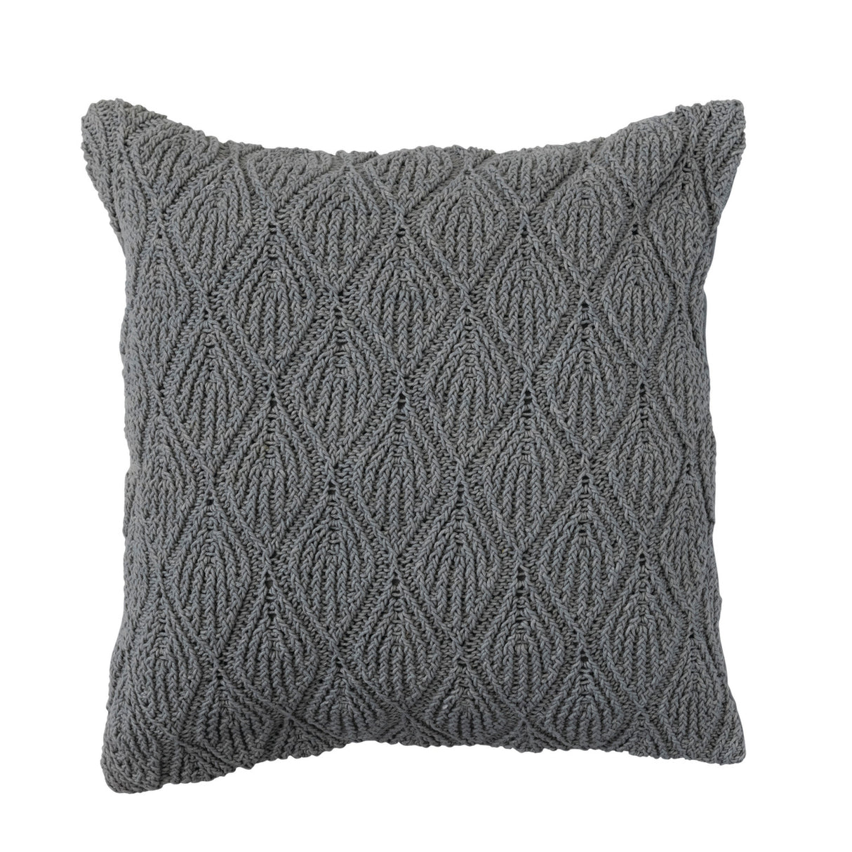 18" Square Woven Cotton Pillow w/ Diamond Pattern, Polyester Fill