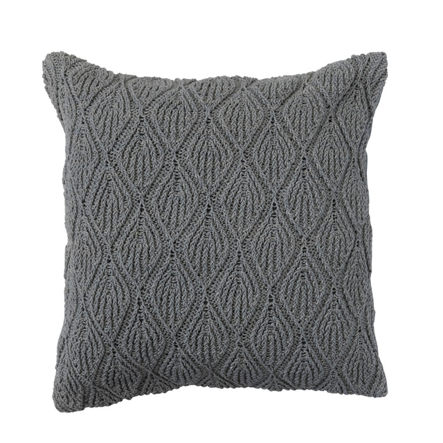 18" Square Woven Cotton Pillow w/ Diamond Pattern, Polyester Fill