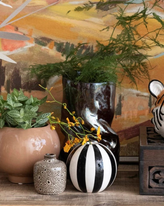 Iridescent Brown Stoneware Organic Shaped Vase