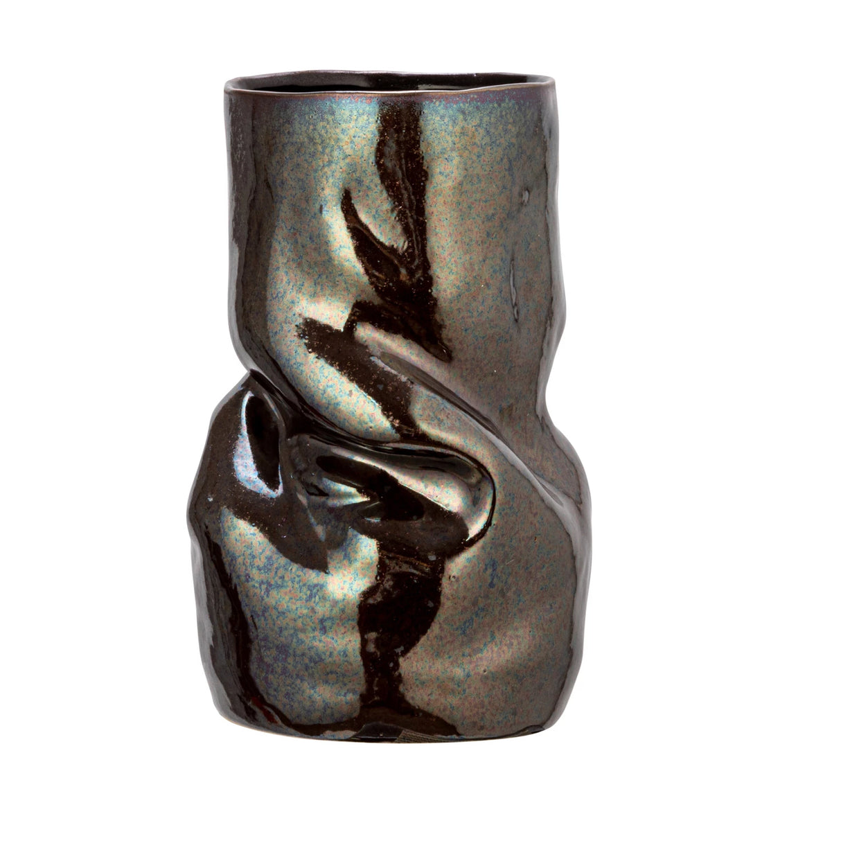 Iridescent Brown Stoneware Organic Shaped Vase