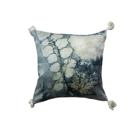 20" Square Cotton Velvet Printed Pillow w/ Design & Tassels