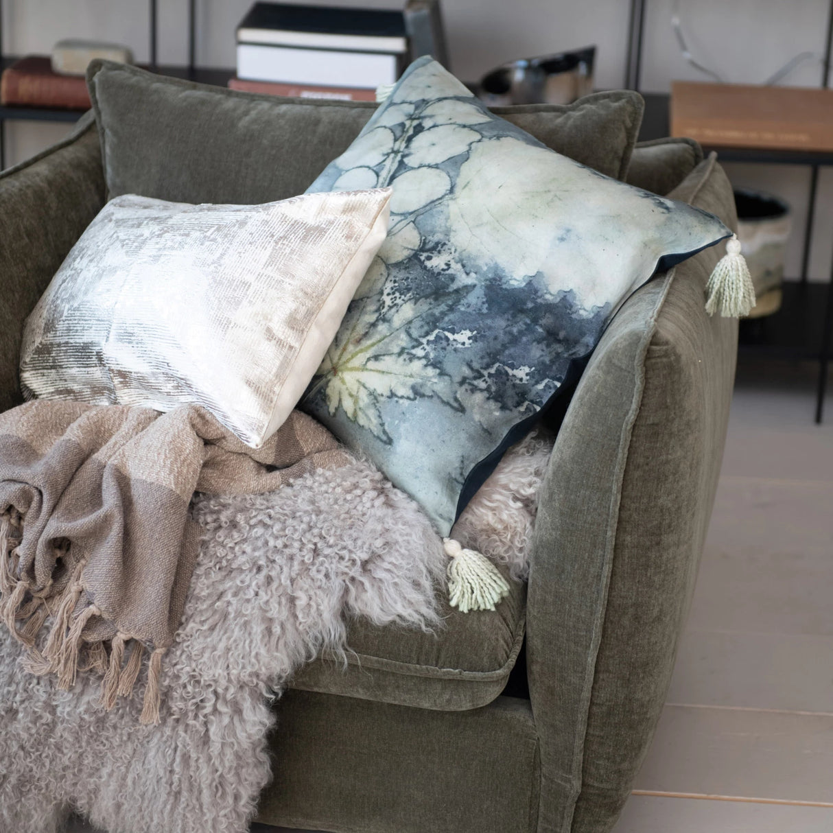 Aqua Serenity Velvet Tassel Pillow