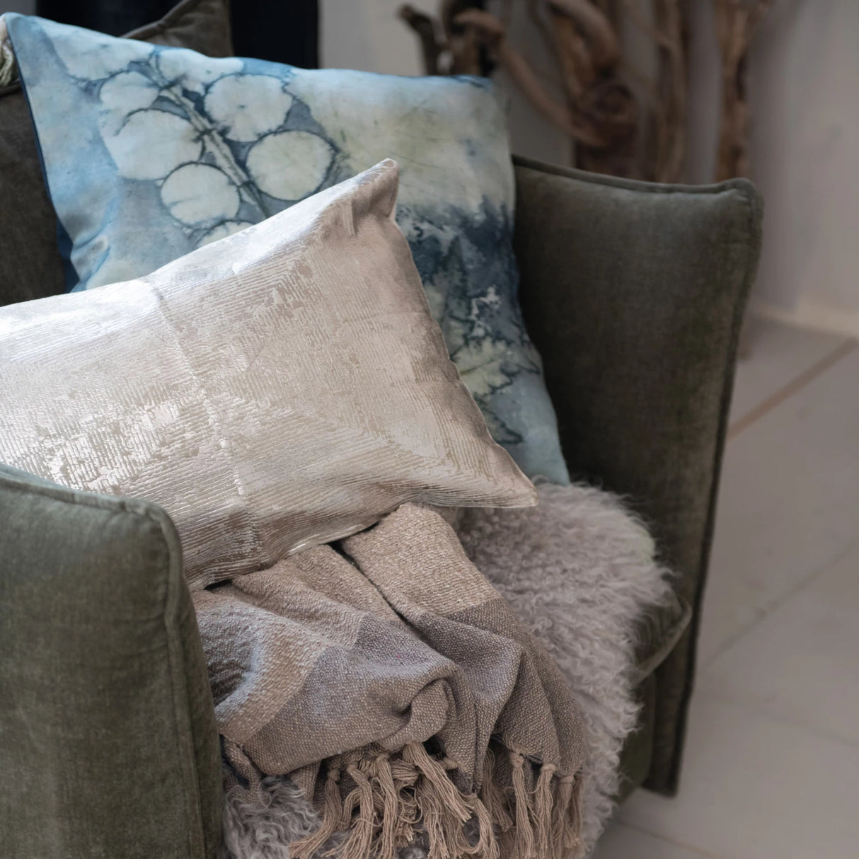 Aqua Serenity Velvet Tassel Pillow