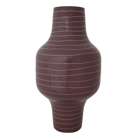 Enameled Metal Indoor/Outdoor Organic Striped Vase, Plum Color