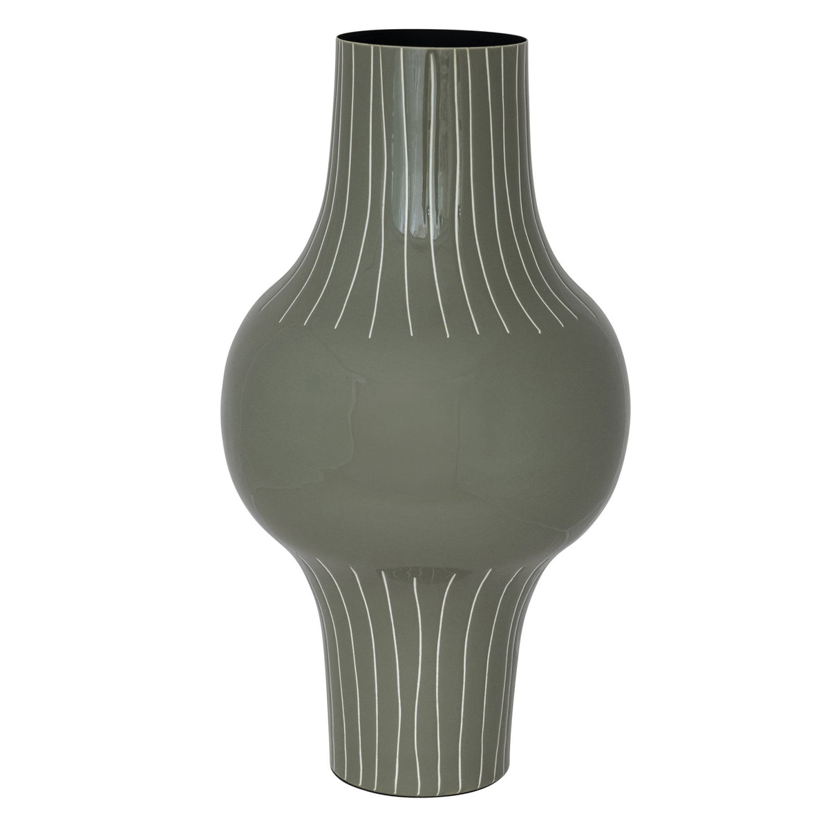 Enameled Metal Indoor/Outdoor Organic Striped Vase, Grey