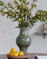 Grey Enameled Metal Indoor/Outdoor Organic Striped Vase