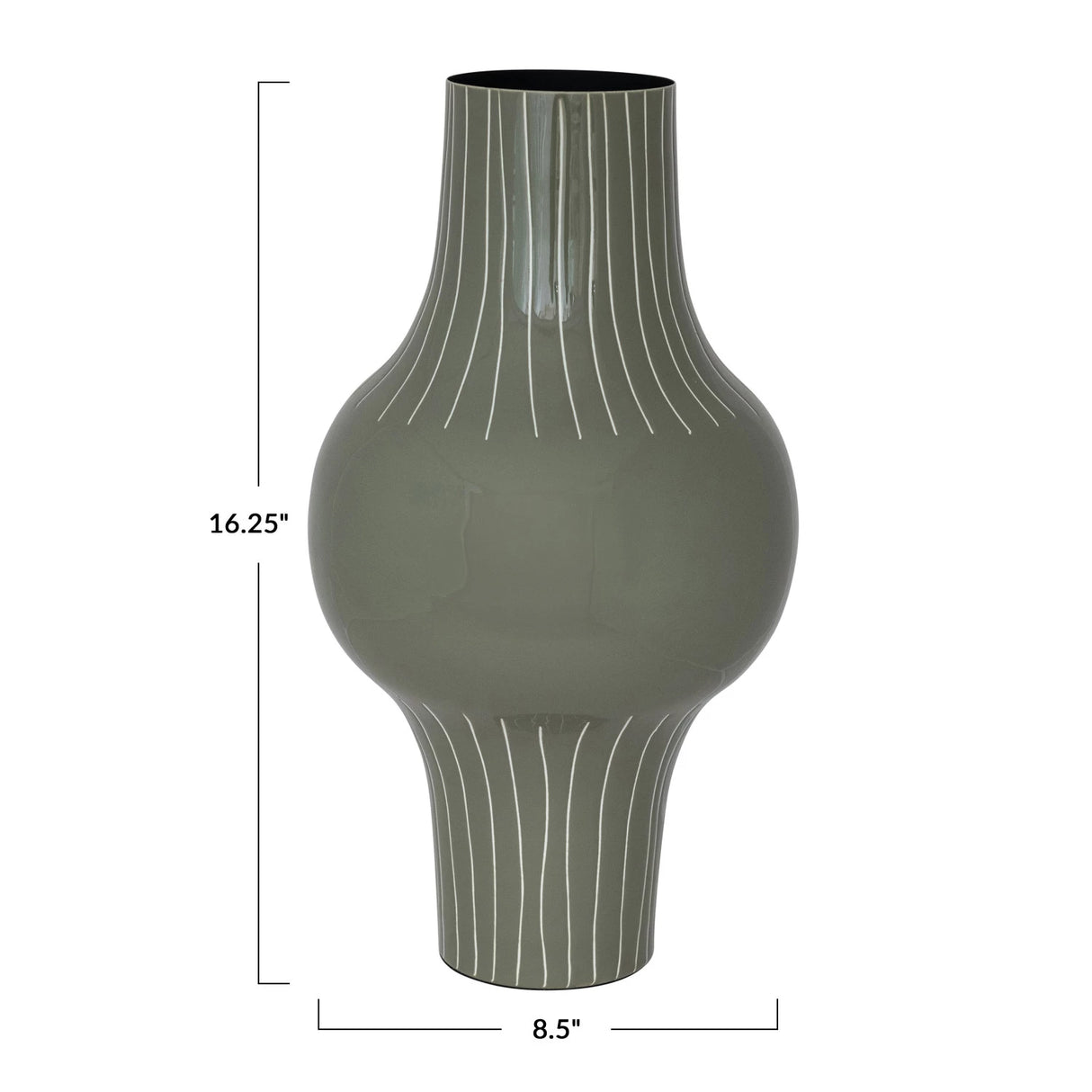 Grey Enameled Metal Indoor/Outdoor Organic Striped Vase